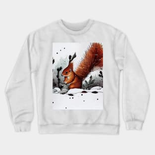 Red Squirrel in Snow Storm Crewneck Sweatshirt